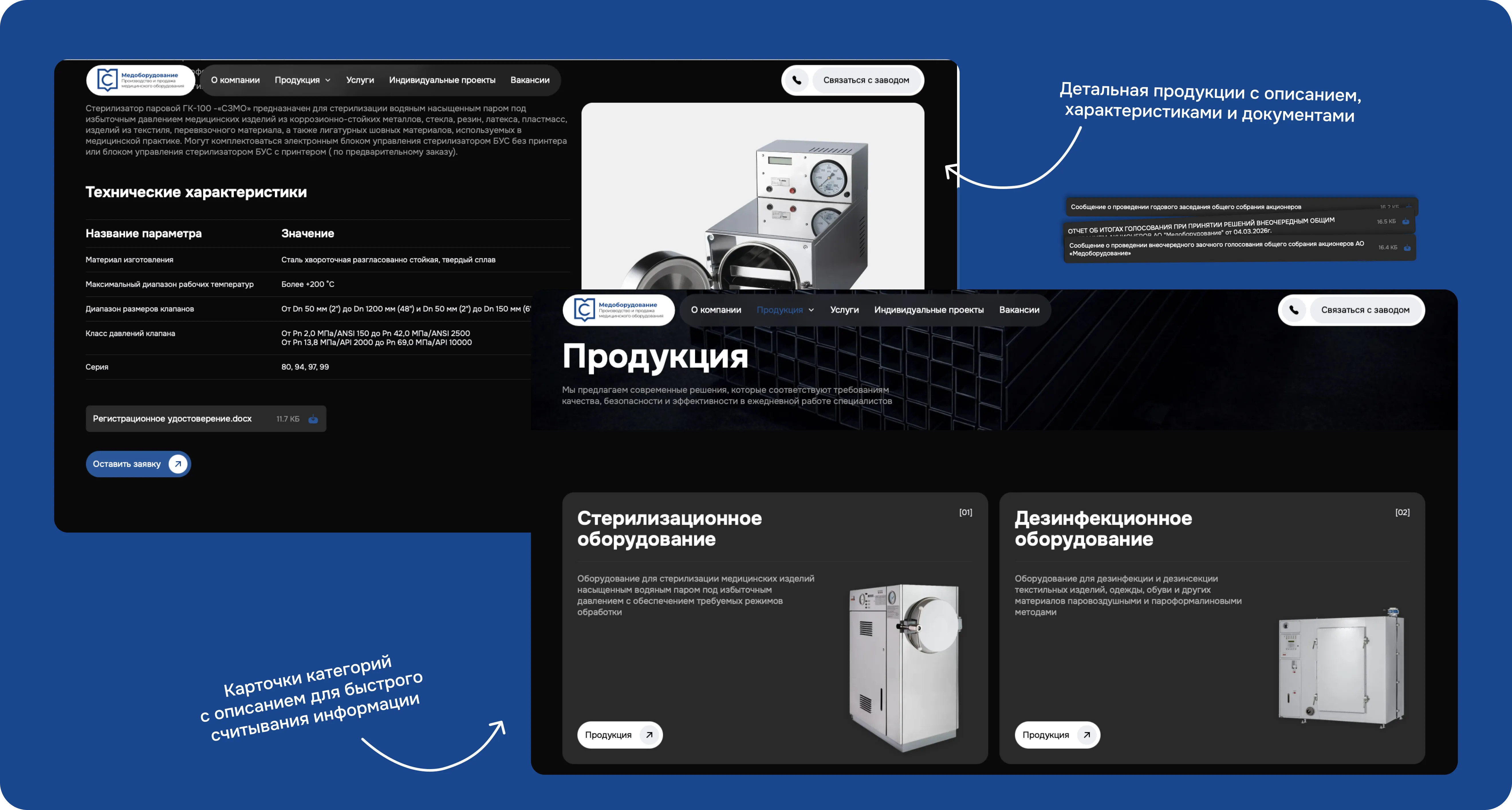 Каталог продукции и карточка товара